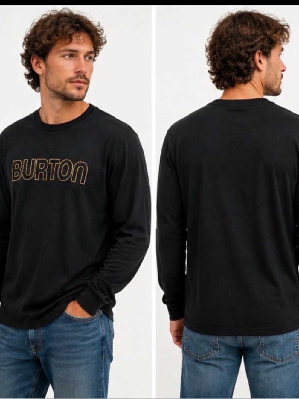 Burton Black Long Sleeve Shirt Gold Logo Stitching L streetwear, snowboard, ski